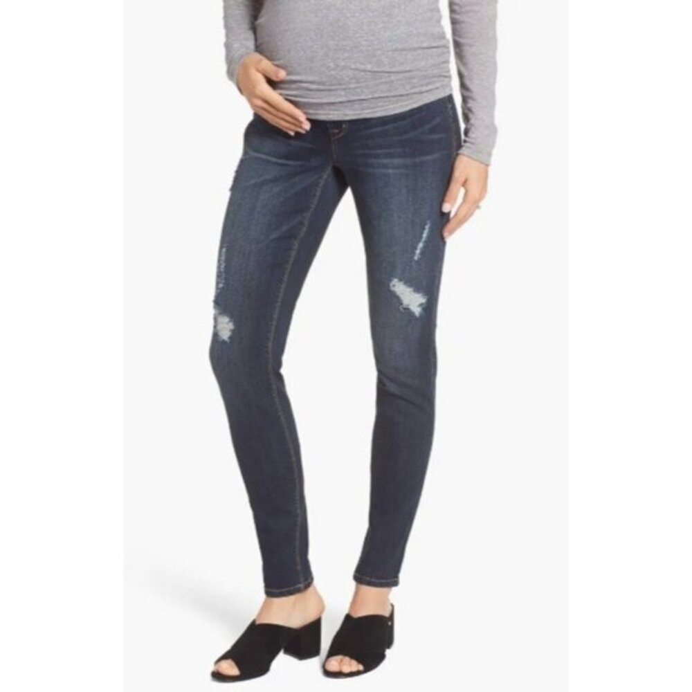 1822 Denim Ankle Maternity Jeans Pullon Leggings Blue Distressed SZ S NWT